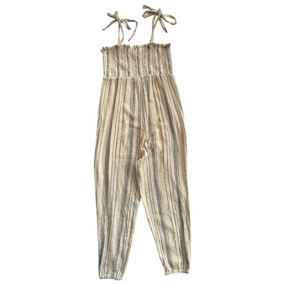 Hatch Maternity Stripe Smocked Jumpsuit Cream Size 1 Small Coastal Beachy Scandi - Picture 2 of 10